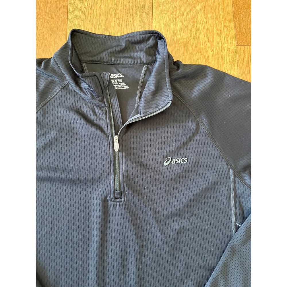 Asics Mens XL Quarter Zip Pullover Running Shirt Navy Blue Mesh Long Sleeve Top